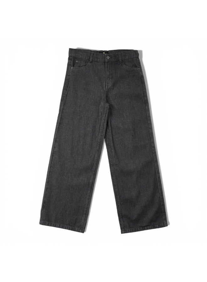 MARWAN Girls Denim Baggy Long Pants Wide Leg with Adjustable Waistband - Image 1
